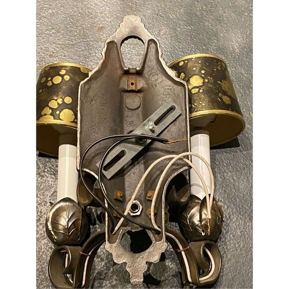 Vintage 2-Light Wall Sconce with Black and Gold Shades French Style - Picture 6 of 8